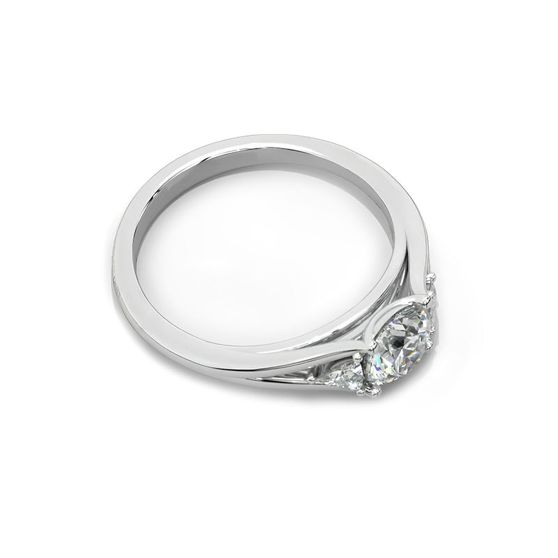 Three Stone Round Moissanite And Trillion Accents Engagement Ring