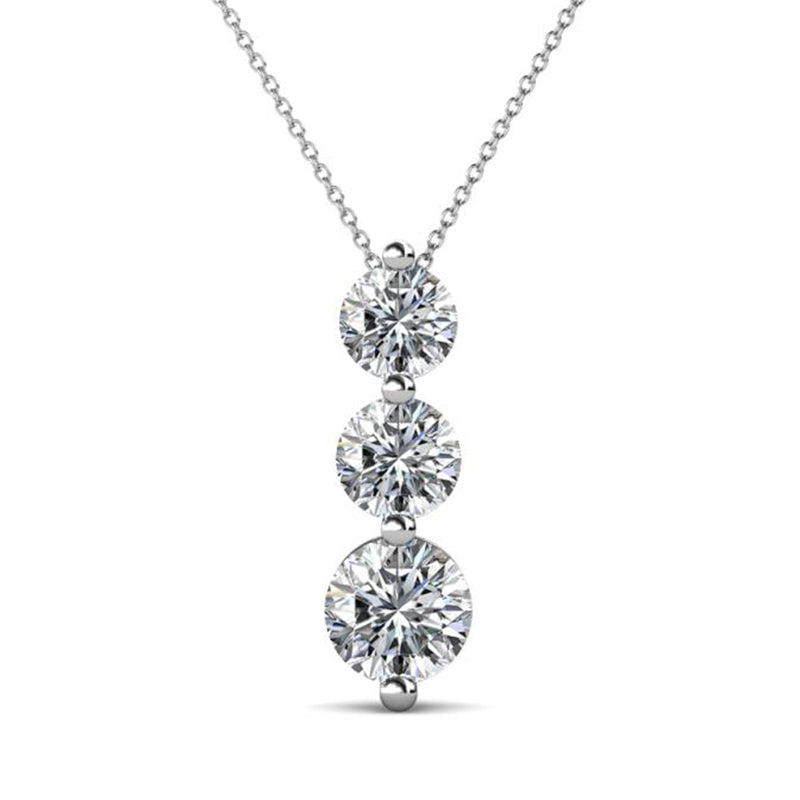 Three-Stone Drop Moissanite Pendant Necklace in Sterling Silver