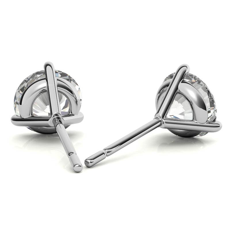 Martini Three Prong Solitaire Moissanite Stud Earrings In Sterling Silver