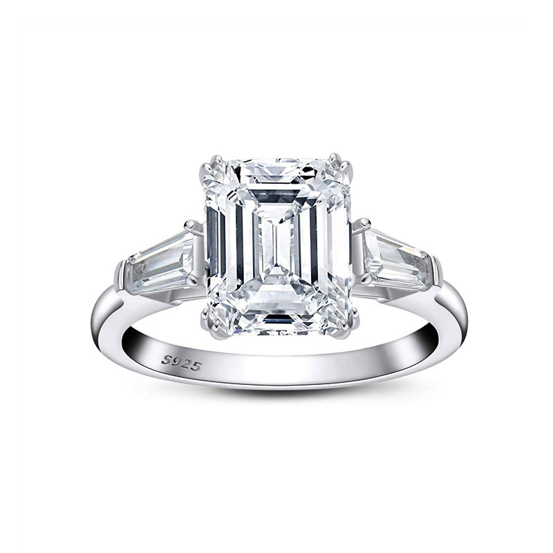 Three Stone Emerald Cut Moissanite Tapered Baguette Engagement Ring