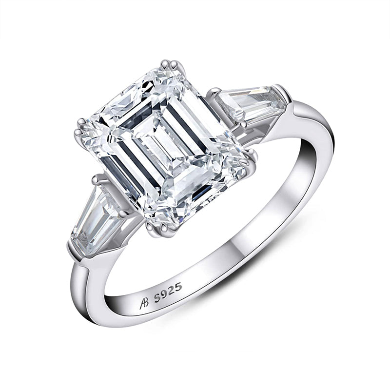 Three Stone Emerald Cut Moissanite Tapered Baguette Engagement Ring