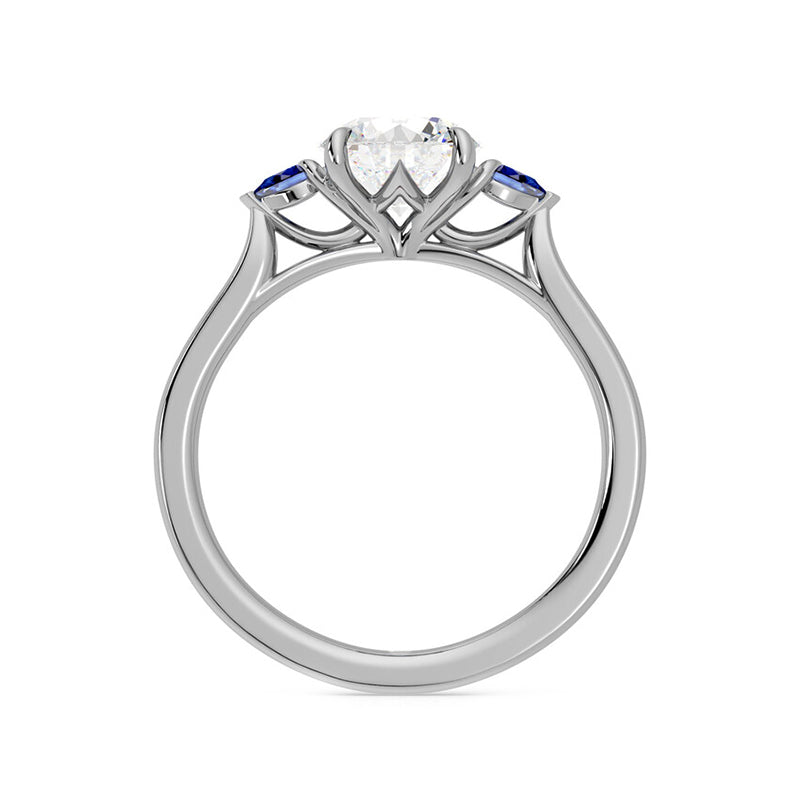 Three Stone Moissanite And Blue Sapphire Engagement Ring