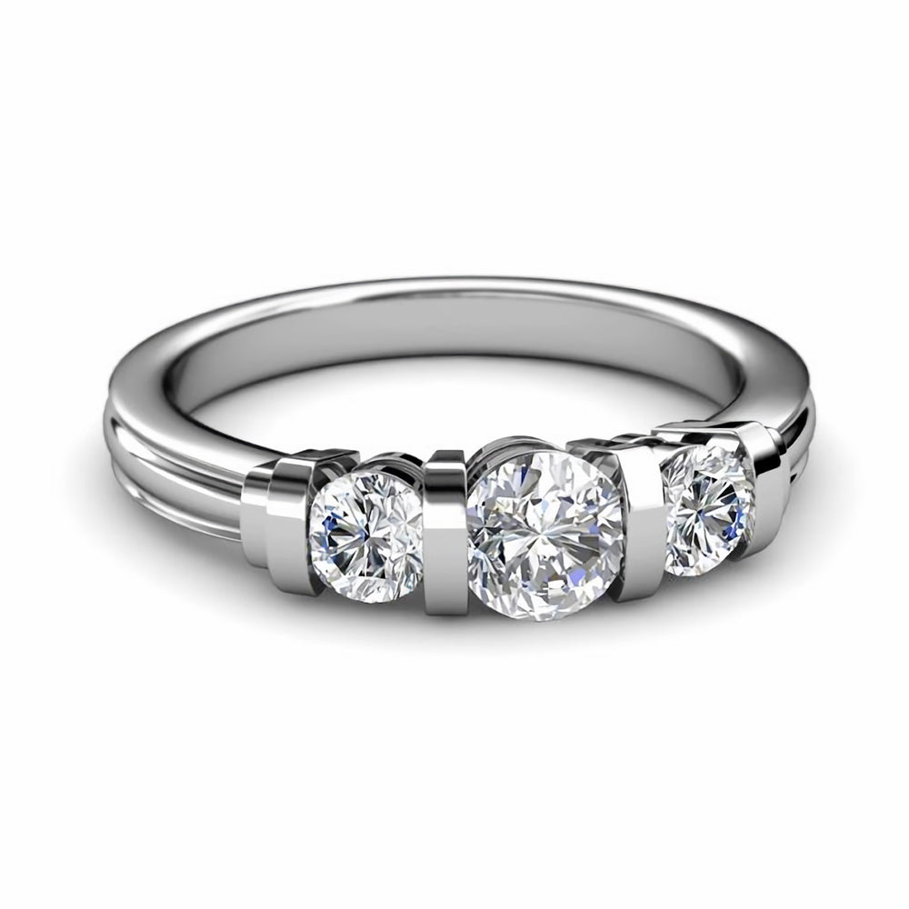 Three Stone Moissanite Bar Set Engagement Ring