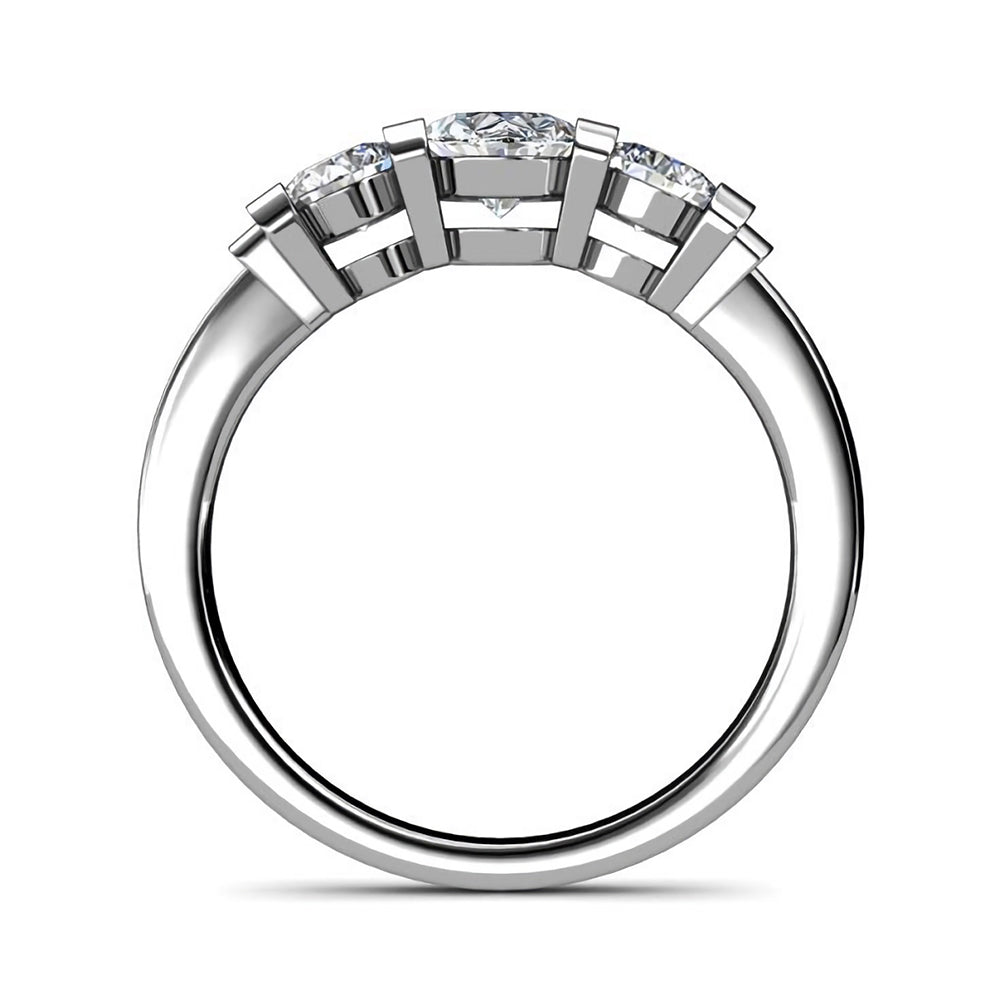 Three Stone Moissanite Bar Set Engagement Ring