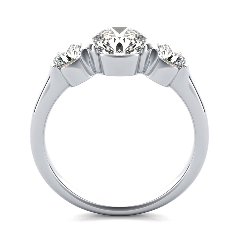 Three Stone Moissanite Half Bezel Engagement Ring