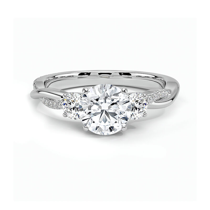 Three Stone Moissanite Petite Twisted Vine Pave Engagement Ring