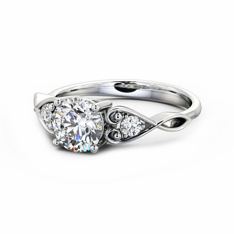 Three Stone Moissanite Scroll Accents Engagement Ring