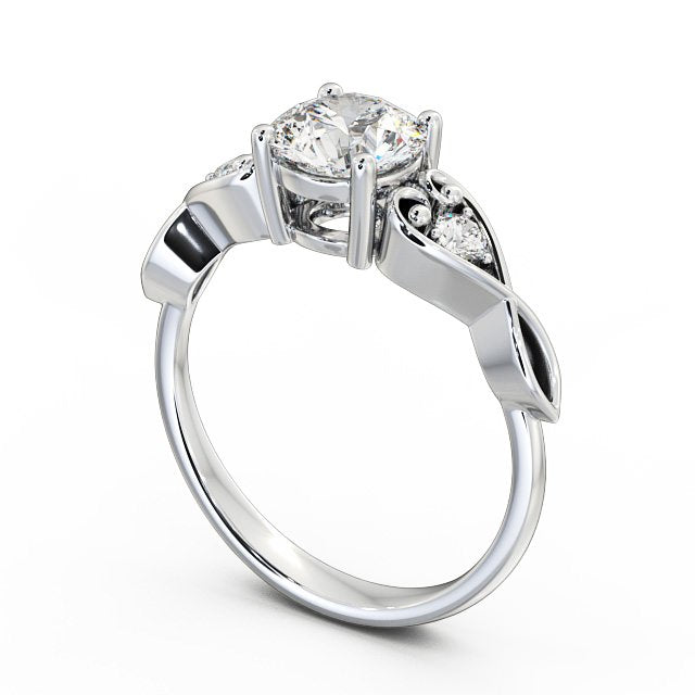 Three Stone Moissanite Scroll Accents Engagement Ring