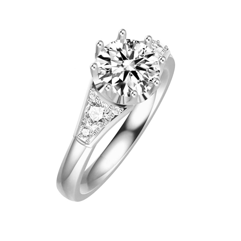 Three Stone Moissanite With Accents Engagement Ring