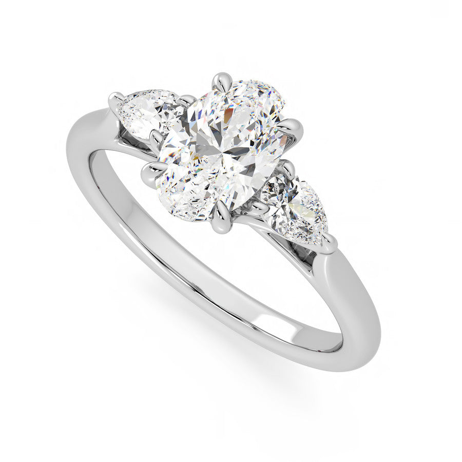 Three Stone Oval Cut Moissanite Pear Cut Side Stone Engagement Ring