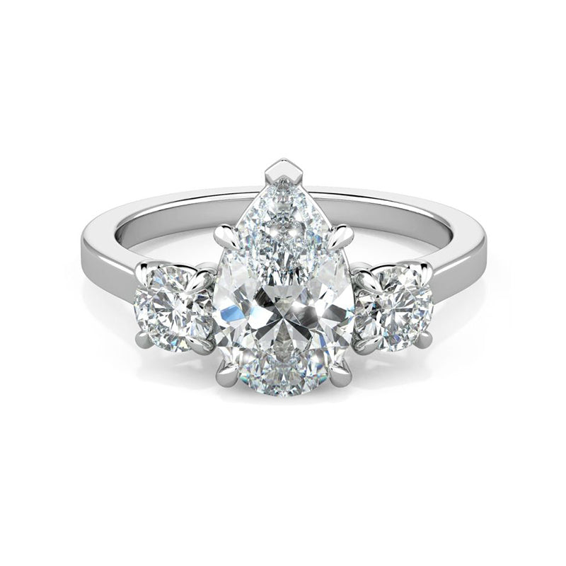 Three Stone Pear Cut Moissanite Engagement Ring