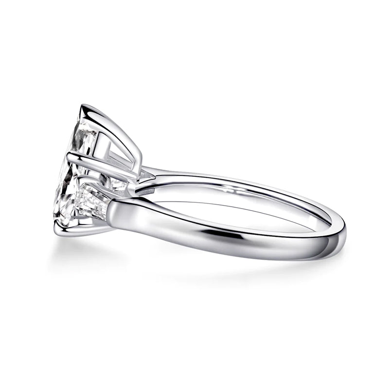 Three Stone Pear Moissanite And Tapered Baguette Engagement Ring