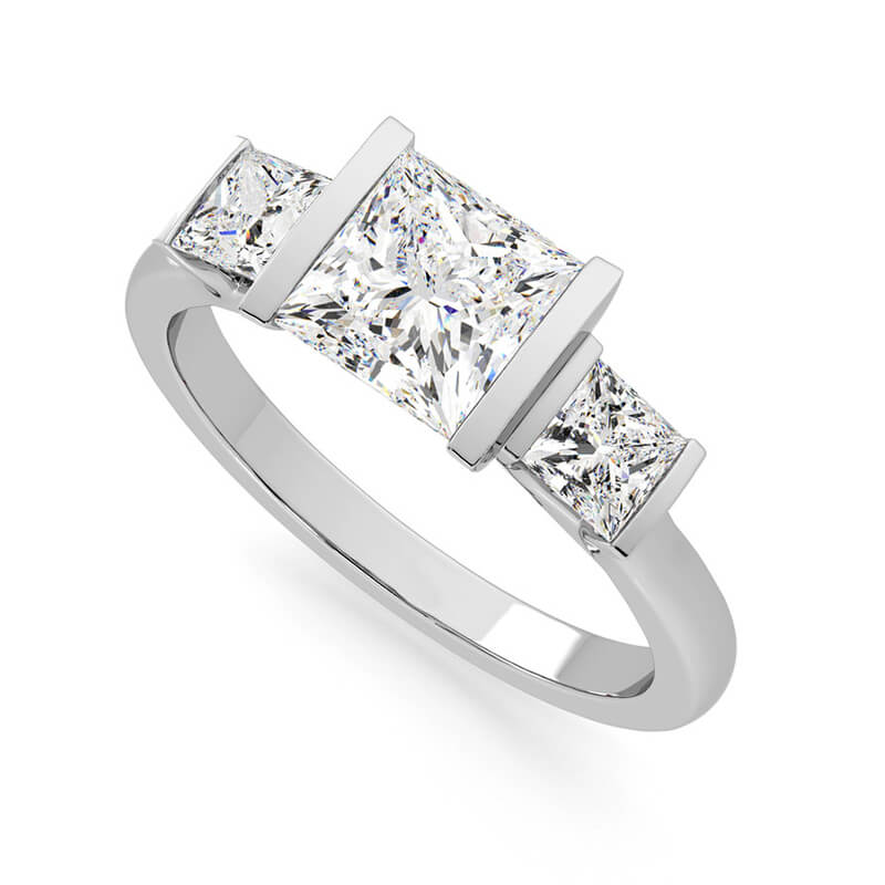 Three Stone Princess Cut Moissanite Bar Set Engagement Ring