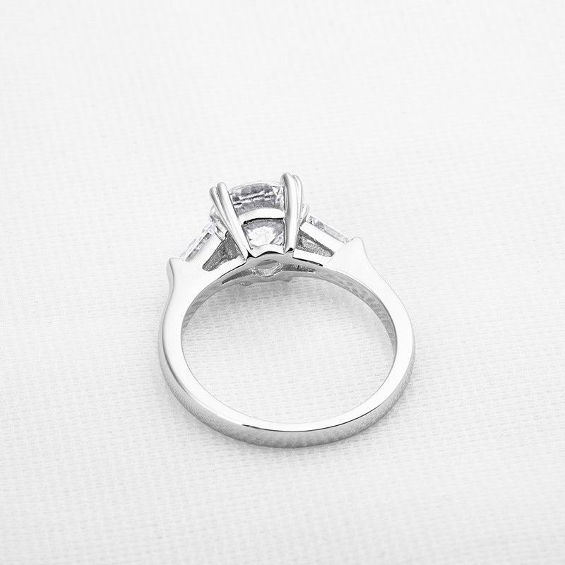 Three Stone Round Moissanite Tapered Baguette Engagement Ring