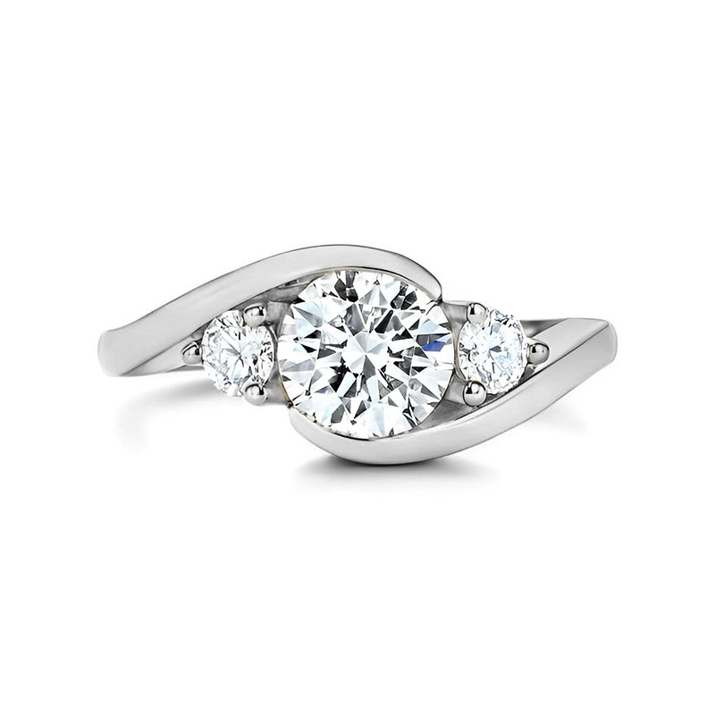 Three Stone Tension Set Moissanite Bypass Engagement Ring