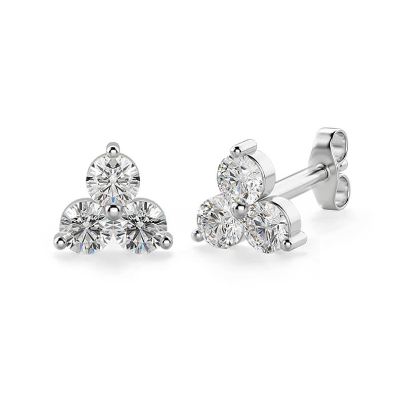 Trilogy Moissanite Cluster Stud Earrings In Sterling Silver