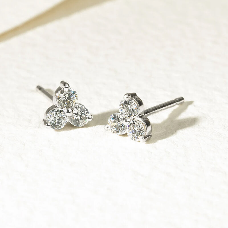 Trilogy Moissanite Cluster Stud Earrings In Sterling Silver