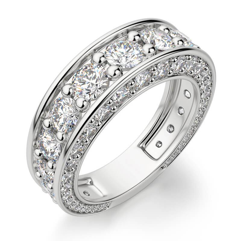 Triple Channel Set Moissanite Half Eternity Wedding Band