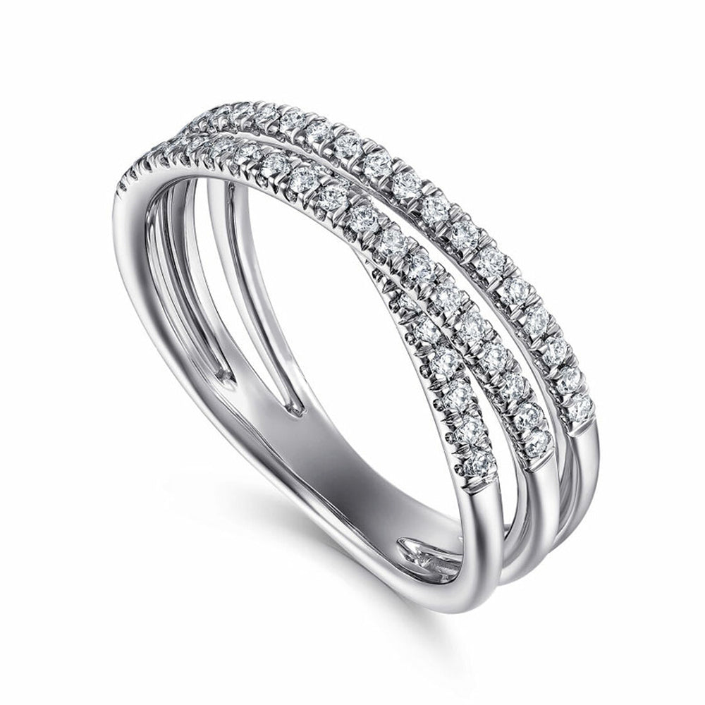 Triple Criss-Cross Moissanite Pave Half Eternity Wedding Band Ring