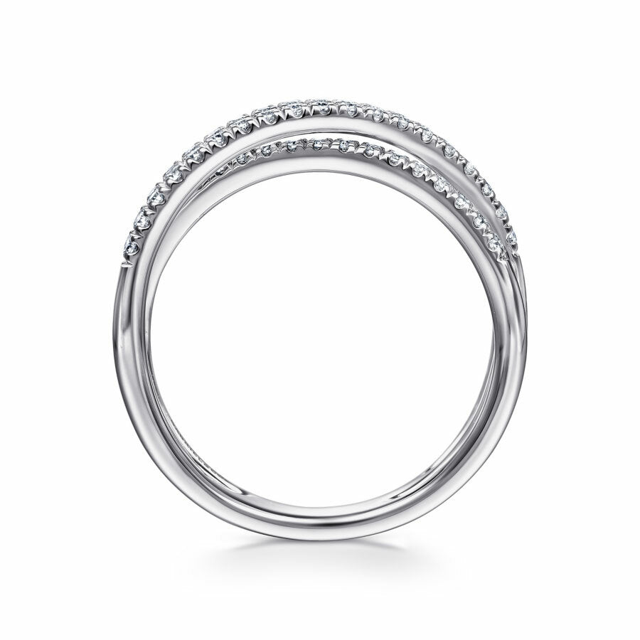 Triple Criss-Cross Moissanite Pave Half Eternity Wedding Band Ring