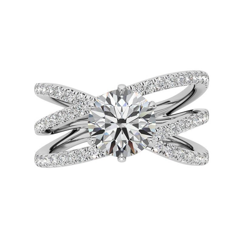 Triple Row Criss-Cross Moissanite Pave Engagement Ring