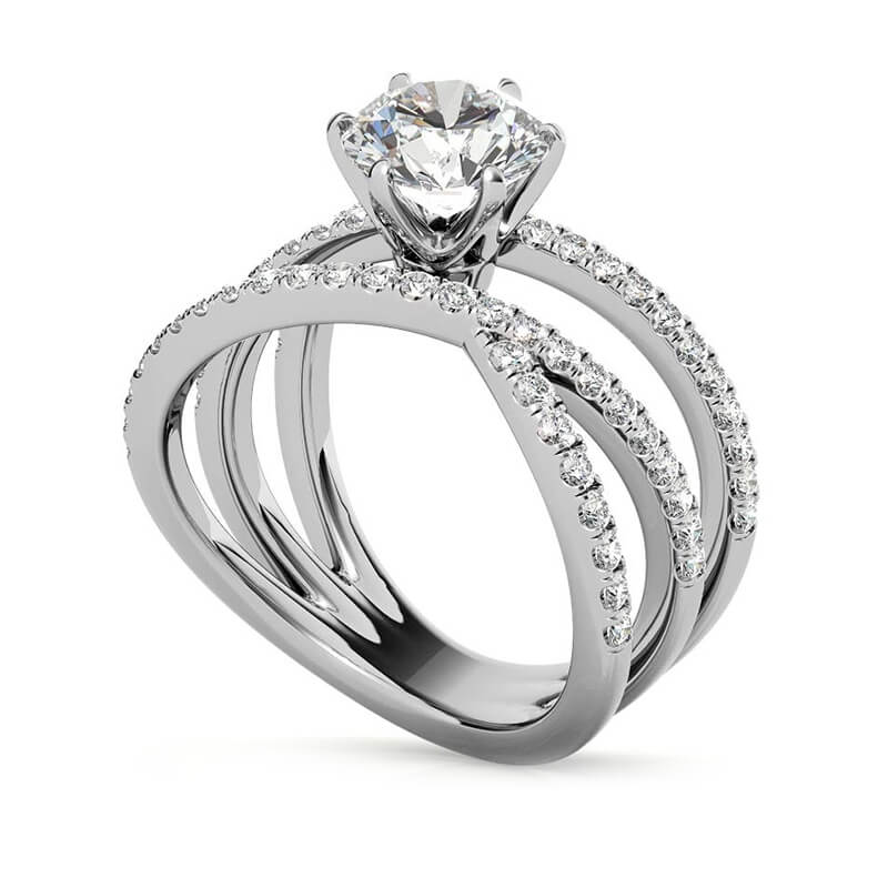 Triple Row Criss-Cross Moissanite Pave Engagement Ring