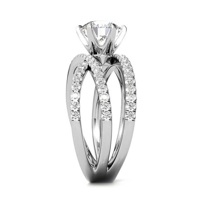 Triple Row Criss-Cross Moissanite Pave Engagement Ring