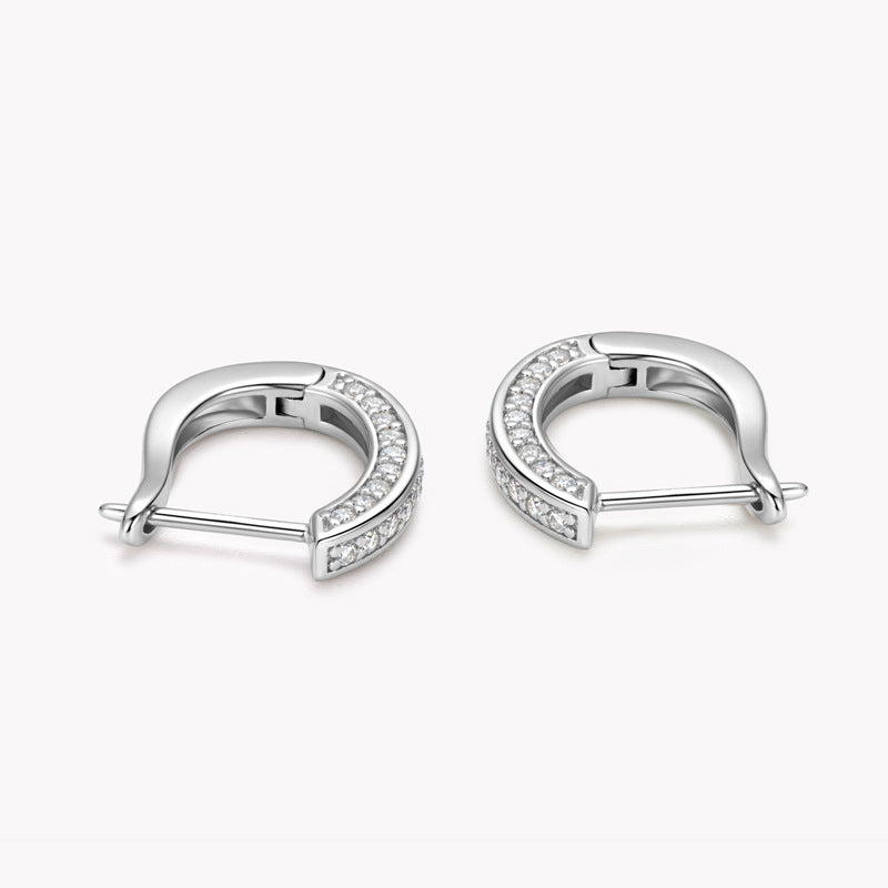 Triple Row Moissanite Hoop Channel Set Earrings In Sterling Silver