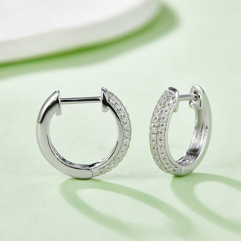 Triple Row Moissanite Pave Hoop Earrings In Sterling Silver