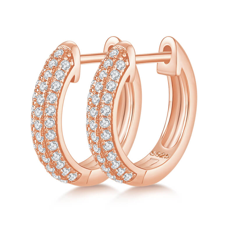 Triple Row Moissanite Pave Hoop Earrings In Sterling Silver