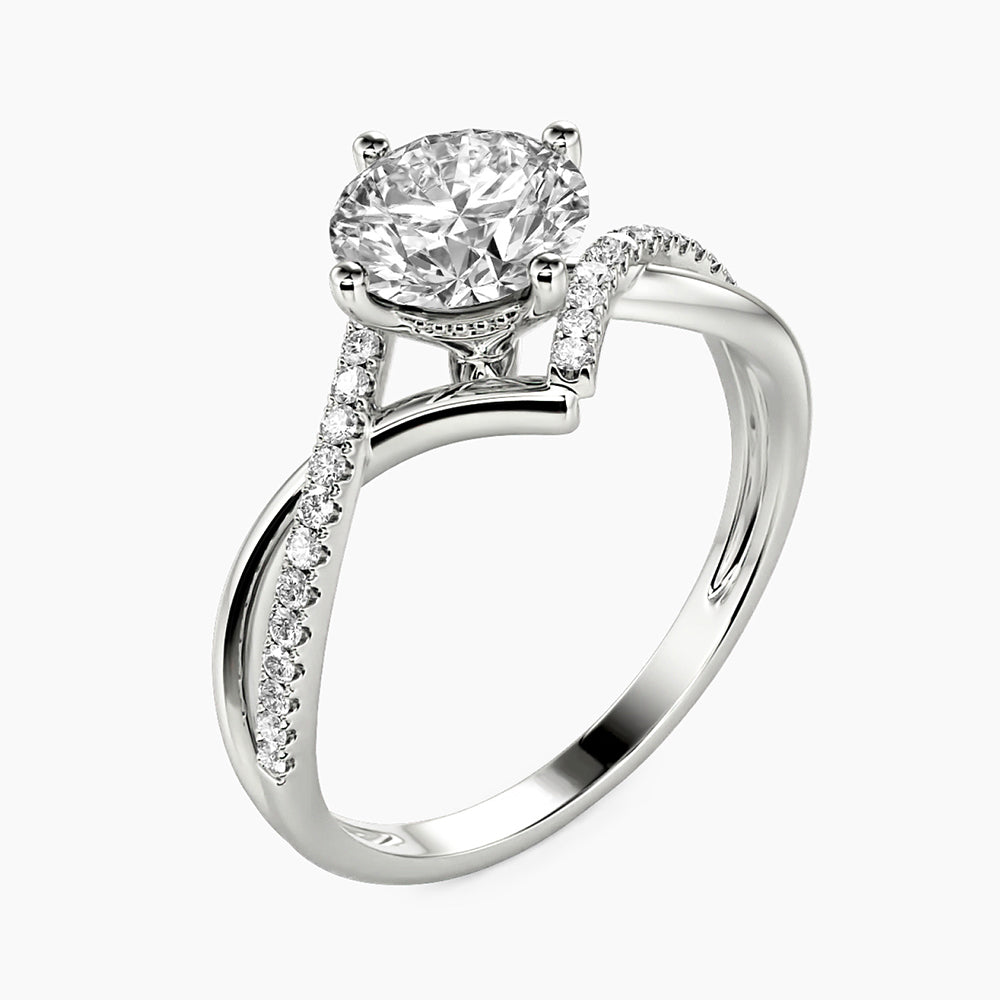 Twisted Bypass Moissanite Pave Engagement Ring