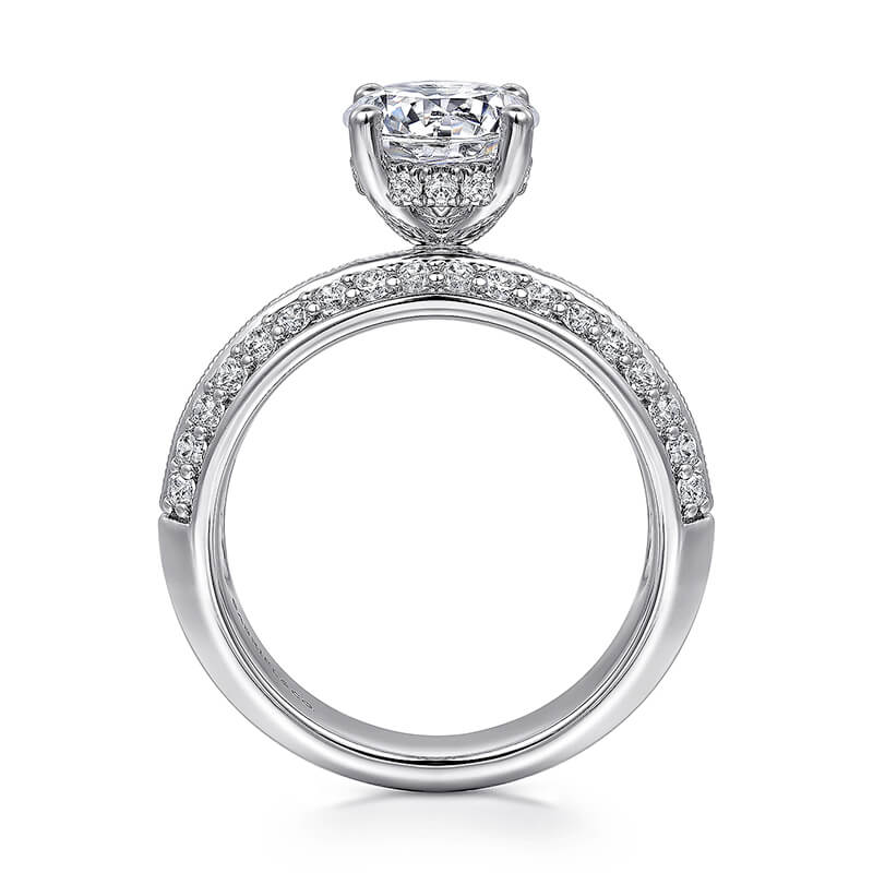 Wide Band Round Moissanite Triple Pave Engagement Ring