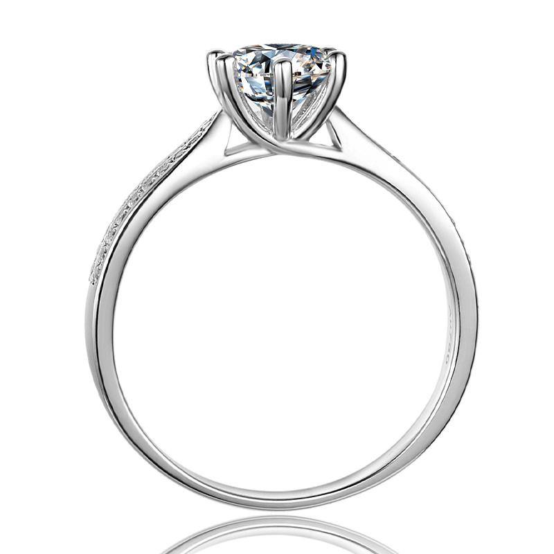 Round Moissanite Six Prong Pave Engagement Ring